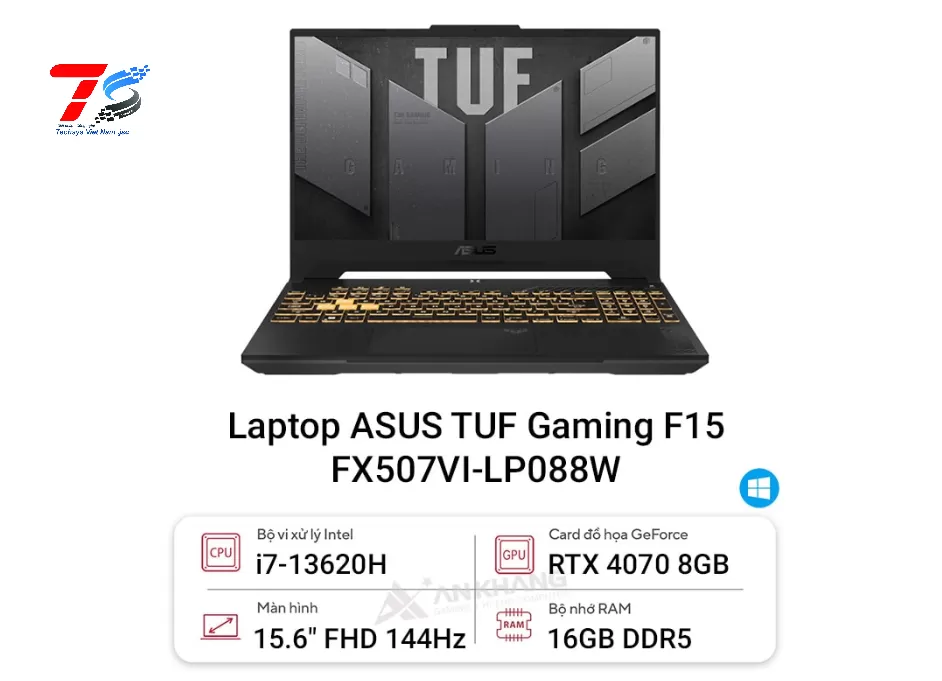 Laptop ASUS TUF Gaming F15 FX507VI-LP088W (Core i7-13620H | 16GB | 512GB | RTX 4070 | 15.6 inch FHD 144Hz | W11SL | XÁM)